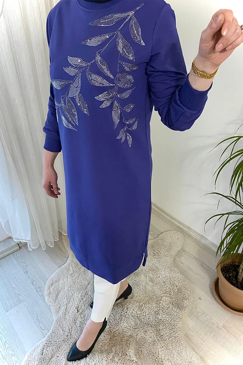 Yaprak Desen mor penye tunik