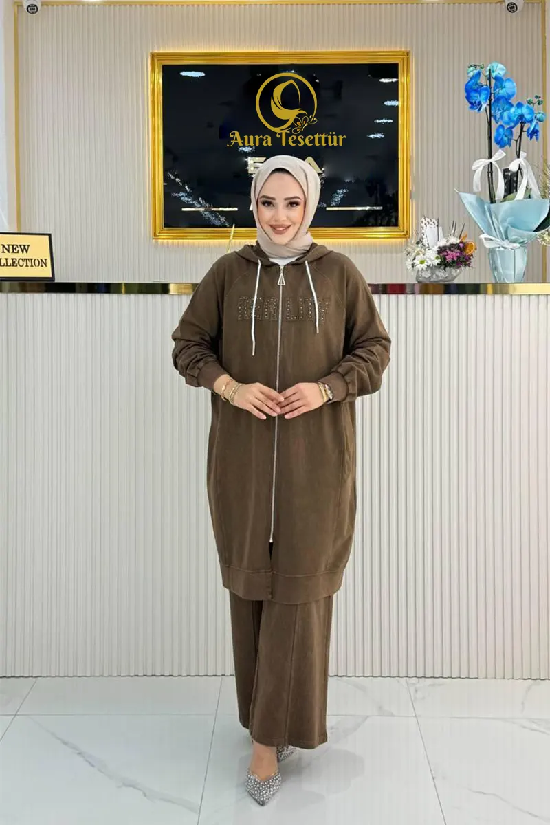 kahverengi-fermuarlı-tunik-takım-1